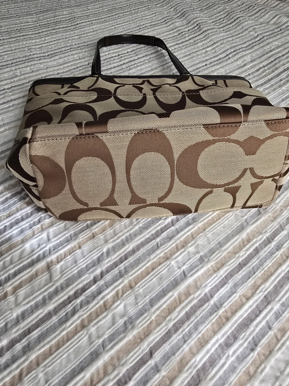 Coach Beige and Brown Signature Canvas Tote with Dark Brown Trim